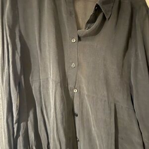 Eileen Fisher Charcoal Silk Button-Up Blouse